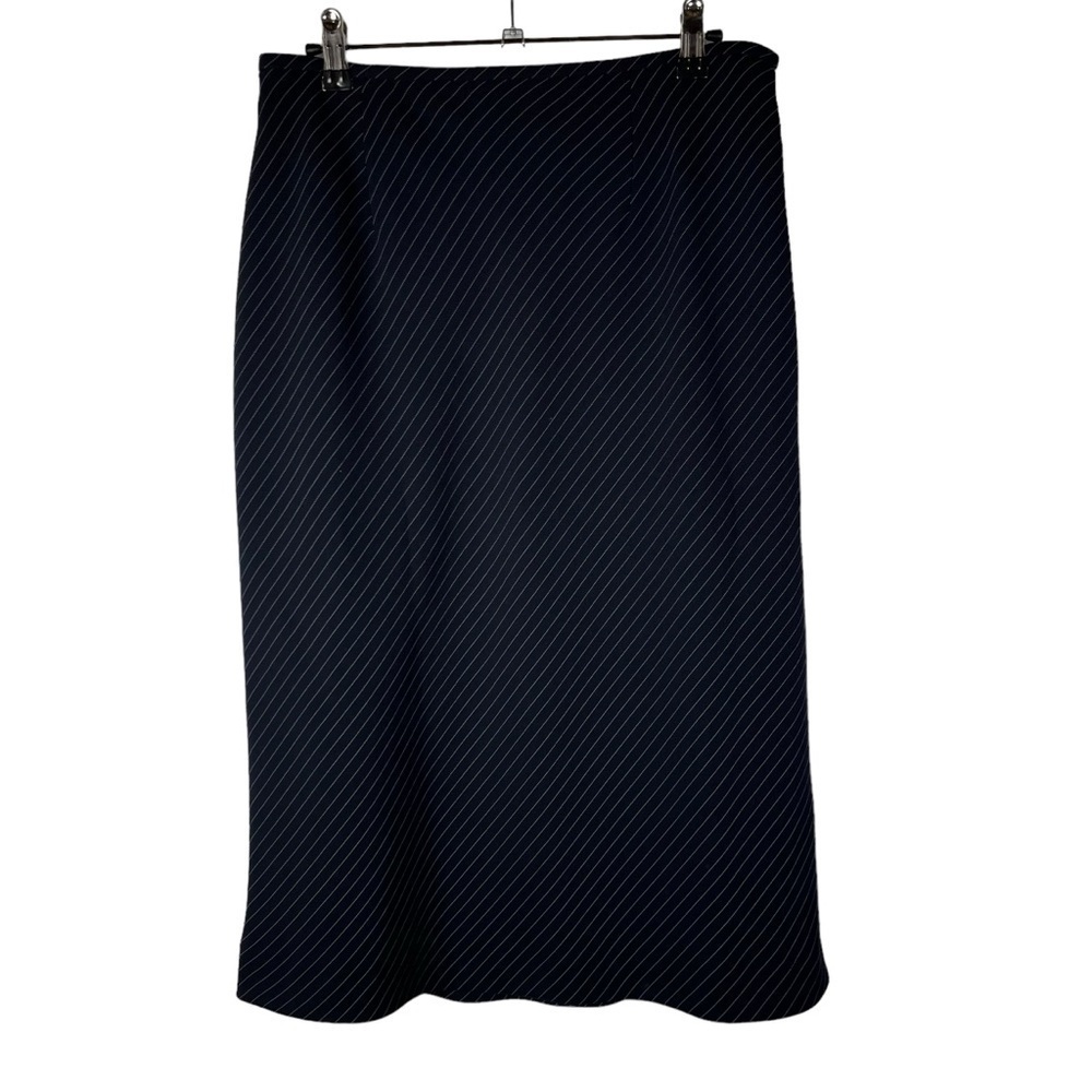 Anne Klein Navy Blue Diagonal Stripe Midi‎ Pencil Skirt 8